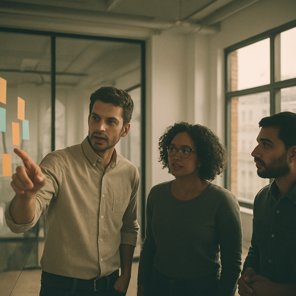 Startup founders collaborating in a modern office